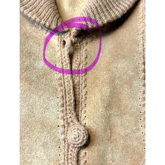 Vtg 1970's Belted Suede Knit Pieced Leather Crochet Cardigan Jacket Sz M *READ - Picture 11 of 11
